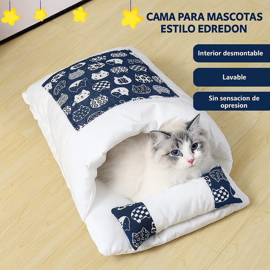 Saco de Dormir Japonés para Gatos y Perros- Cama Semi Cerrada Lavable y Cálida