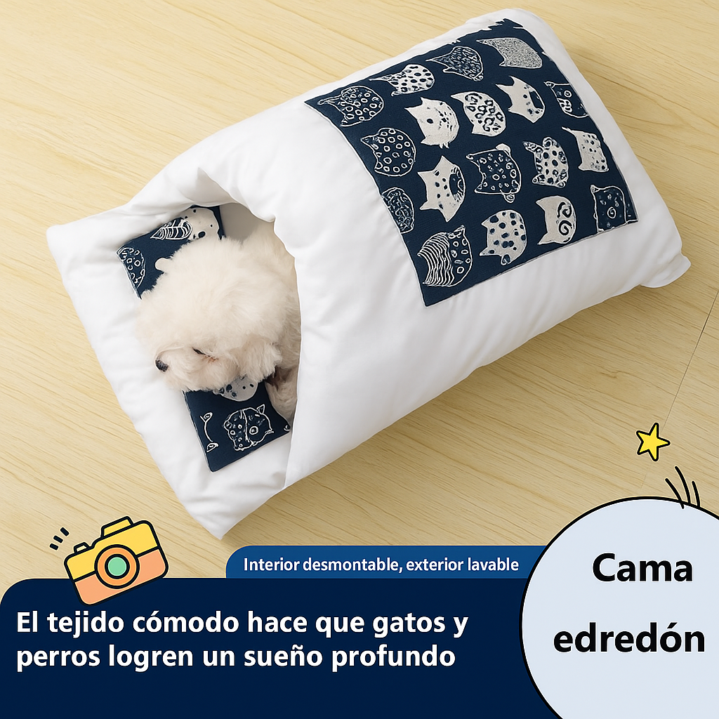 Saco de Dormir Japonés para Gatos y Perros- Cama Semi Cerrada Lavable y Cálida