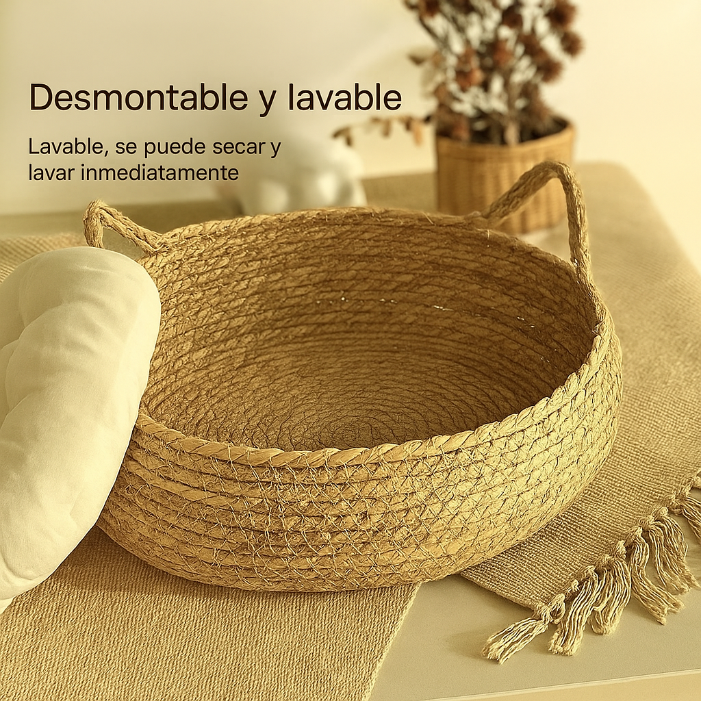 Cama Nido Natural de Mimbre para Gatos