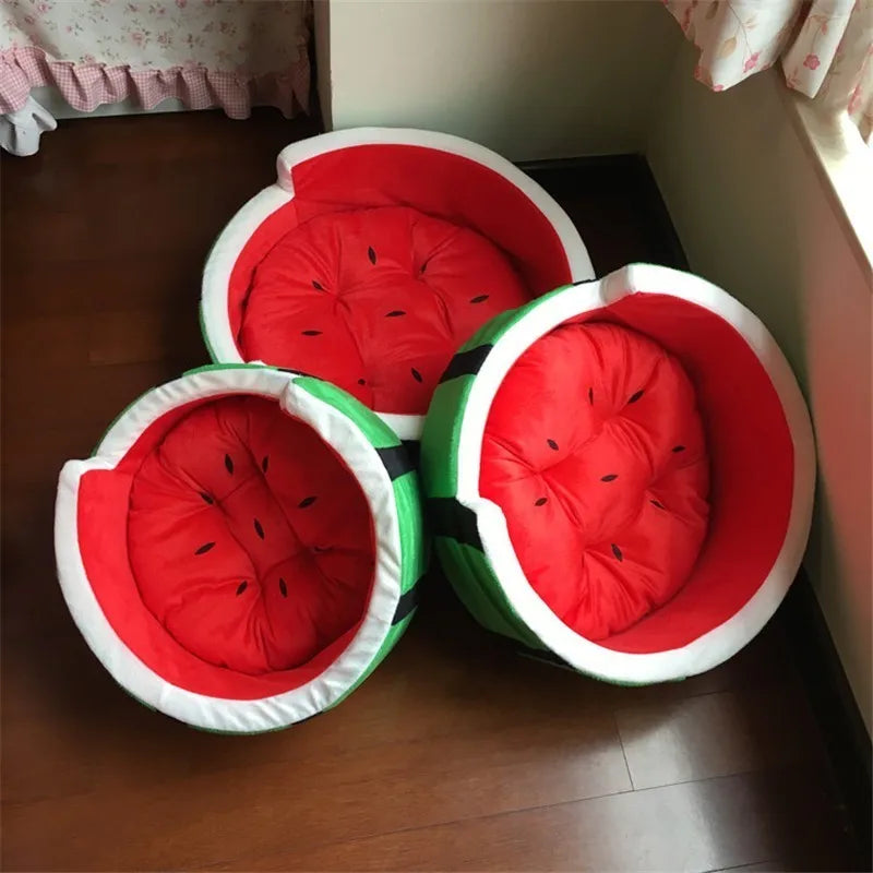 1Pc Cute Kennel House Warm Cotton Watermelon Modeling Dog Bed Mat Sofa Pet Cat Bed for Dogs Fruit Bed S M L