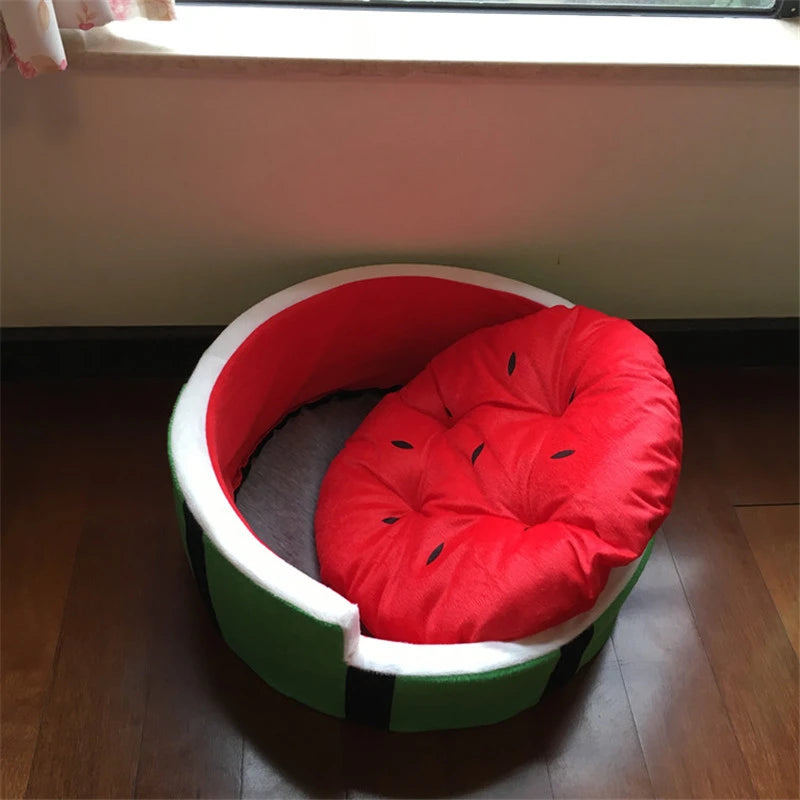 1Pc Cute Kennel House Warm Cotton Watermelon Modeling Dog Bed Mat Sofa Pet Cat Bed for Dogs Fruit Bed S M L