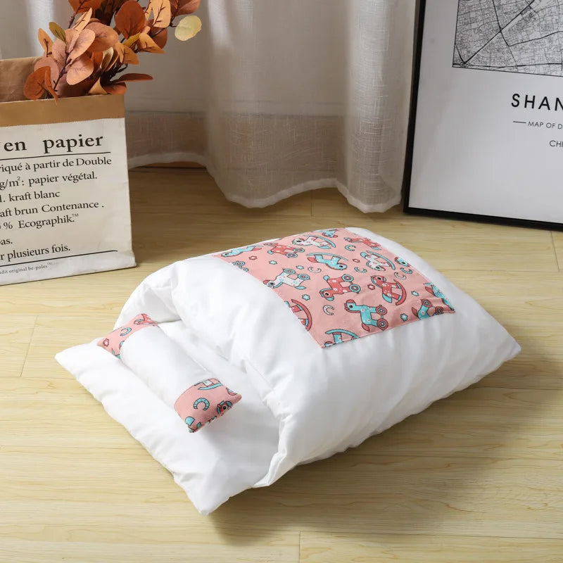 Japanese Style Cat Sleeping Bag, Washable, Semi Enclosed Cat Bed, Warm Cat Bed, Winter Cat House, Cat Bed